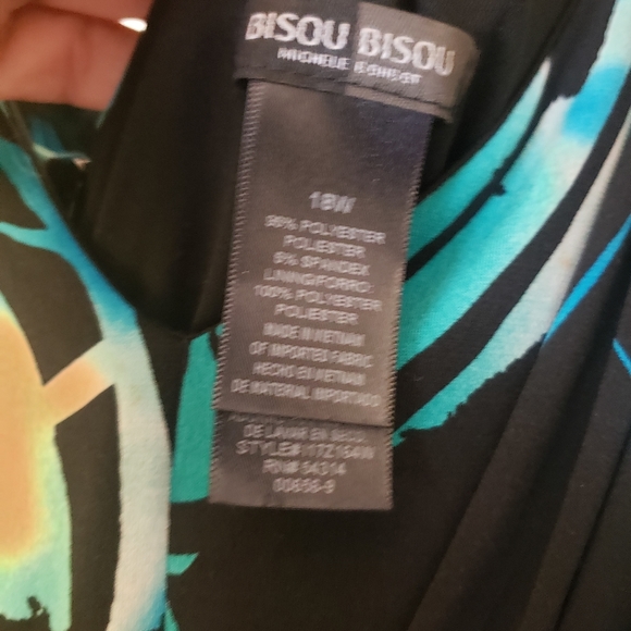 Bisou Bisou Blue & Green floral pattern Sleeveless Dress sz 18W - Picture 3 of 3